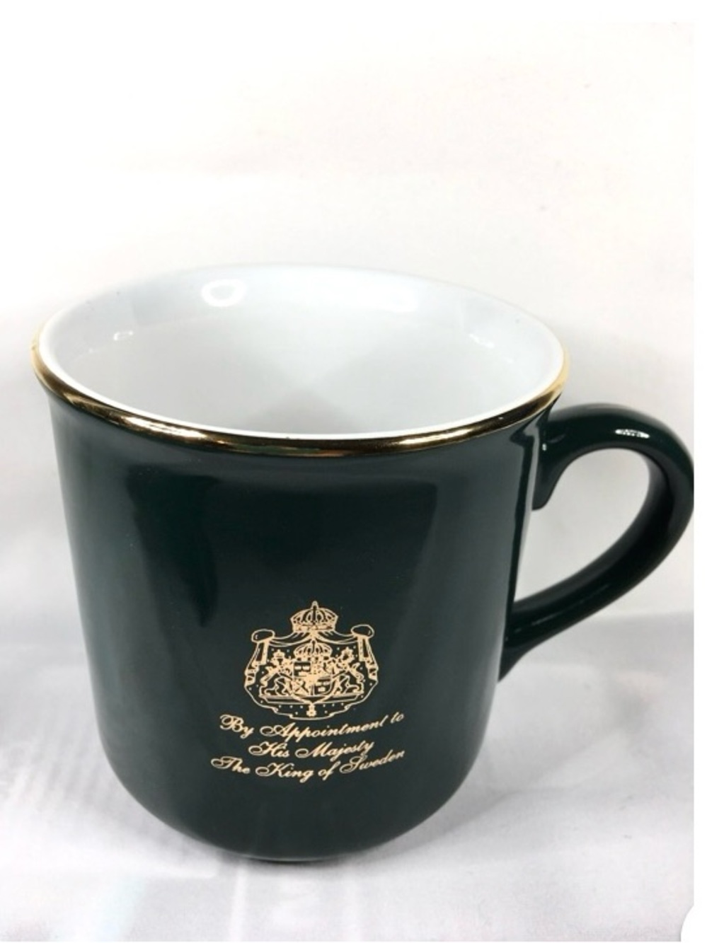 Vintage Emerald Green Ceramic Gevalia Kaffe Mug Collectible Swedish Royal Crest